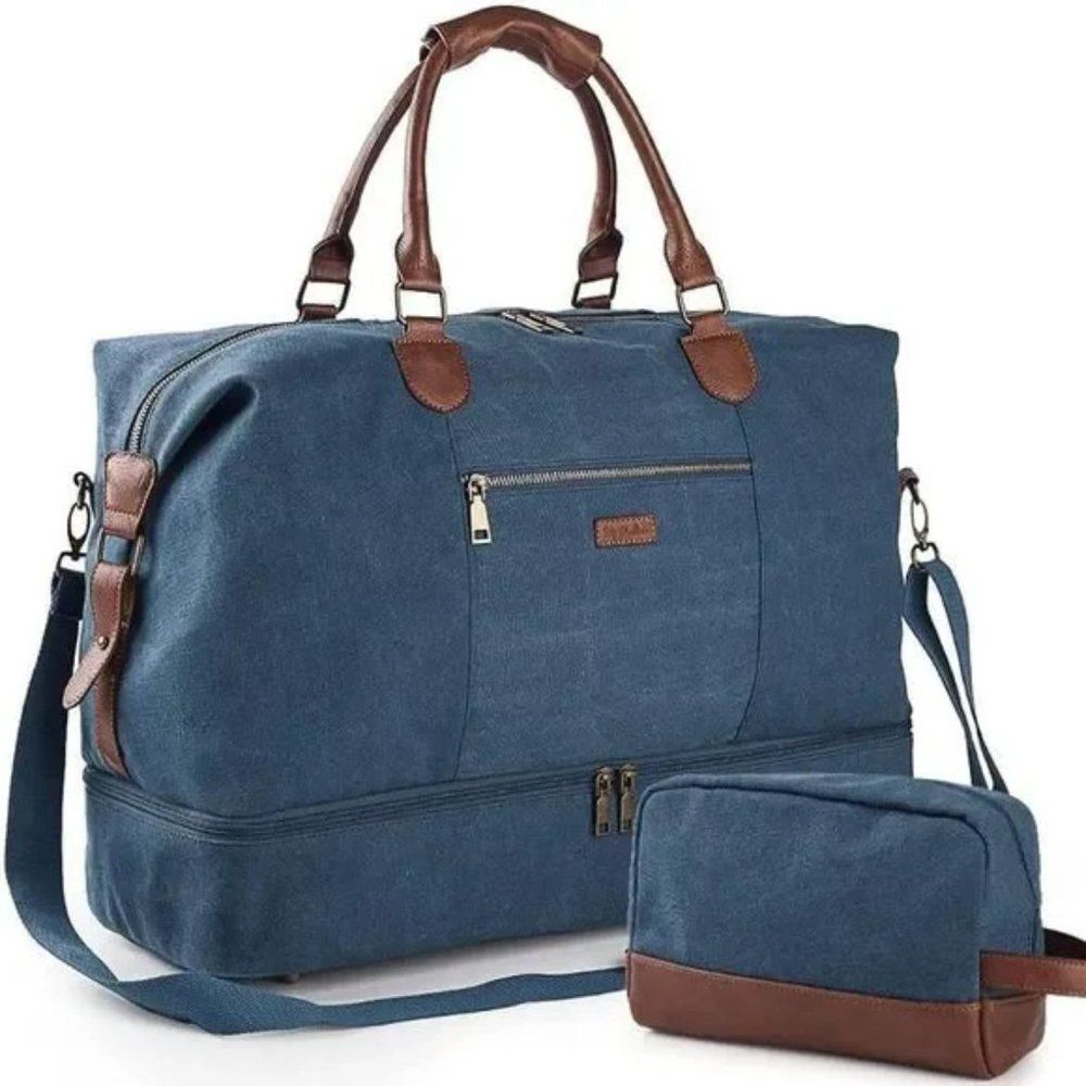 New Canvas Tote Luggage, Shoe Compartment Blue